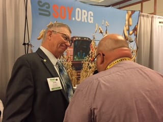 USSEC and ASA director John Heisdorffer gives an interview to a reporter at NAFB's Trade Talk