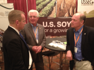 Bob Henry (middle) and Bob Metz (right) talk with FAS Administrator Phil Karstings, Foreign Agricultural Service (FAS) Administrator, who was appointed in June. The group discussed Mr. Karstings’ experience thus far overseeing the USDA export promotion programs.