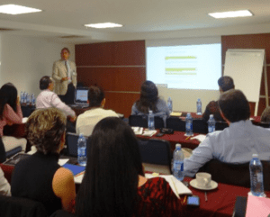 USSEC Americas Regional Director Francisco de la Torre discusses soybean fundamentals during the purchasing and risk management practices seminar in Mexico City