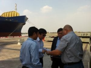 USSEC staff accompanies Mr. Chen to the Yangon bulk handling port