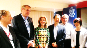 Top: Left to right, Steve Shnitzler, ATO Tokyo Director; David Miller, Agricultural Counselor; Caroline Kennedy, Ambassador; and USSEC Japan Staff Bottom: U.S. agricultural cooperator and state office staff in Tokyo and USSEC Japan team