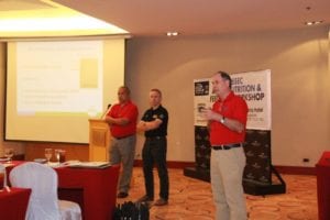(L-R) USSEC Philippines Technical Manager - Aquaculture Levy Loreto Manalac, Technical Director of Agentis Innovations, Thailand Jon Ratcliff, and USSEC Feedmill and Nutrition Consultant Mark Newman answer questions during the open forum at USSEC’s Aqua Nutrition & Feedmill Workshop