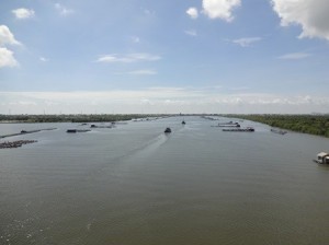 A picture taken from the Gò Găng bridge shows the new area for marine fish culture with better attention to water quality