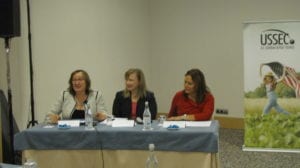 Ms. Cristina Sousa, Feed Association President; Ms Rachel Bickford, FAS Agricultural Counsellor for Spain and Portugal; and Ms. Lola Herrera (USSEC consultant)