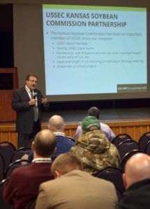 Ed Beaman, USSEC Chief Program Officer, presents “USSEC’s Role and Function in the Soy Family” during the Kansas Soybean Expo