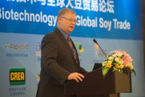 Wade Cowan, President of the American Soybean Association, provides closing comments for the 2015 Forum on Biotechnology and Global Soy Trade.