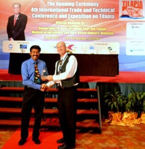 Dr. Vijay Anand and Dr. Kevin Fitzsimmons at the World Tilapia Conference in Kuala Lumpur, Malaysia