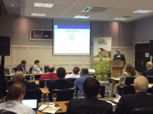 Darren Cooper of the International Grains Council speaking to the audience at the USSEC Soy Trade Country Meeting in Ireland