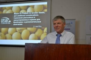 Dr. Jan van Eys prepares to speak to the Russian poultry and feed producers