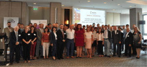 1.U.S. Soy grower leaders Larry Marek, Jeff Magyar and Bill Bayliss are pictured with a group of participants at the Romanian Feed Manufacturers Association (ANFNC) annual conference on June 30 in Bucharest