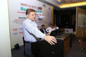 Dr. Sharma lectures about the benefits of soy food processing during the “Make in India” conference