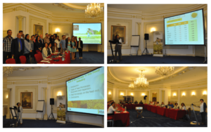Pictures from the USSEC NIR & Microscopy Seminar: Seminar participants’ group; Dr. Rebollar demonstrates the soybean meal differentiation by origin; Dr. Baroetta explains the role of microscopy in the feed industry; Dr. Sala introduces the microscopy as a tool to detect ingredients adulteration and focusing on soybean meal