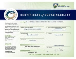 Certificate of Sustainability issued to Bunge Central America, LTD
