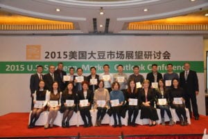 U.S. Soy grower leaders pose with the top and most loyal buyers of U.S. soybeans during the annual U.S. Soybean Market Outlook Conference on Nov. 16 in Shanghai, China