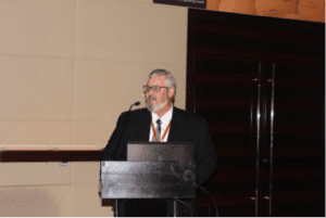 USB director Robert Stobaugh gives a presentation at the USSEC’s aqua investment conference in Dubai