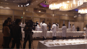 194 natto products displayed at the National Natto Competition are evaluated by 30 judges