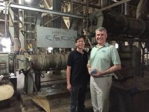 USSEC’s Lukas Manomaitis with Wu Liang Hui at Vietnam Techbank Feedmill