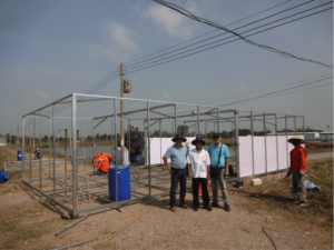The first IPA floating raceway under construction in Vietnam at Tafishco farm, An Giang Province