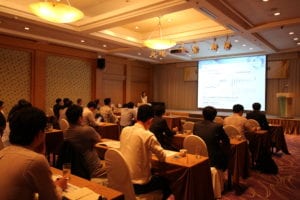 The USSEC speaker presents to purchasing staff of the Korean feed industry about the global finance and commodity markets at the workshop