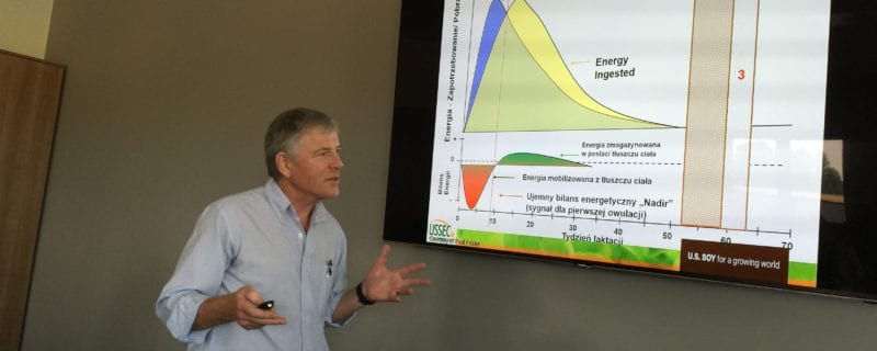 Dr. van Eys spoke about amino acids and energy requirements of high yielding dairy cows, concentrating on the transition period
