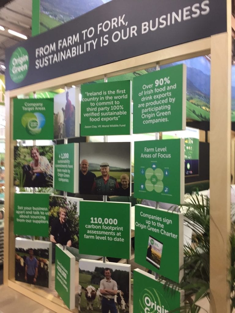 An example of a booth with their sustainability messaging prominently displayed. Its scheme is also voluntary.