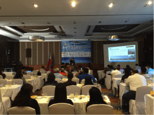 Hsiang Pin Lan, USSEC Marine Fish Aquaculture Specialist, discusses “Milkfish Disease & Health Management: Observations & Findings in Philippines” in Tagaytay City, Philippines on July 21