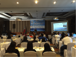Hsiang Pin Lan, USSEC Marine Fish Aquaculture Specialist, discusses “Milkfish Disease & Health Management: Observations & Findings in Philippines” in Tagaytay City, Philippines on July 21
