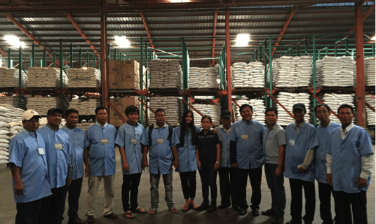 The members of the Myanmar aquaculture team, together with the staff of Santeh Feeds Corp., during the visit to a feedmill plant on July 4