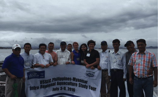 The Myanmar aquaculture team visited the USSEC Tilapia LVHD Cage demonstration project at Southeast Feeds Corp., Taal Lake, Talisay, Batangas, Philippines on July 8