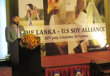 ASA director and Michigan grower Matt Stutzman speaks at the Lanka - U.S. Soy Alliance