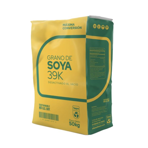 Bag of U.S. soybeans with Sustainable U.S. Soy label printed on it