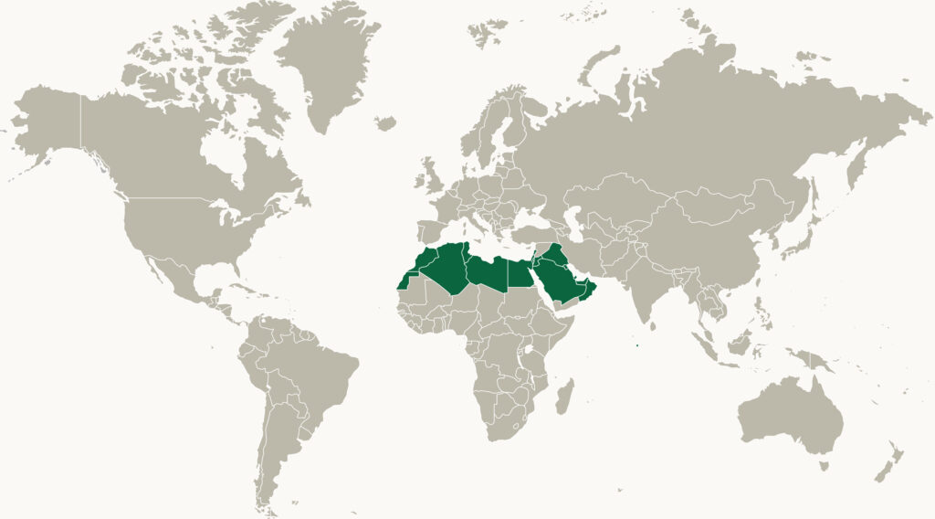A map of the world where the Middle East North Africa region is highlighted